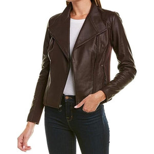 Brown Leather Jacket With Biker Style - TheBougees