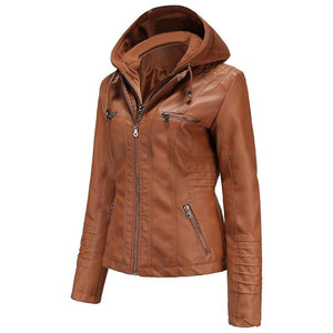 Classy Leather Hooded Women Jacket - TheBougees