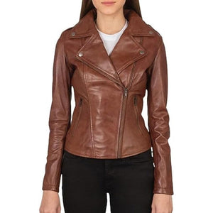 Leather Jacket Women With Side Zip Closer And Zipped Pockets - TheBougees