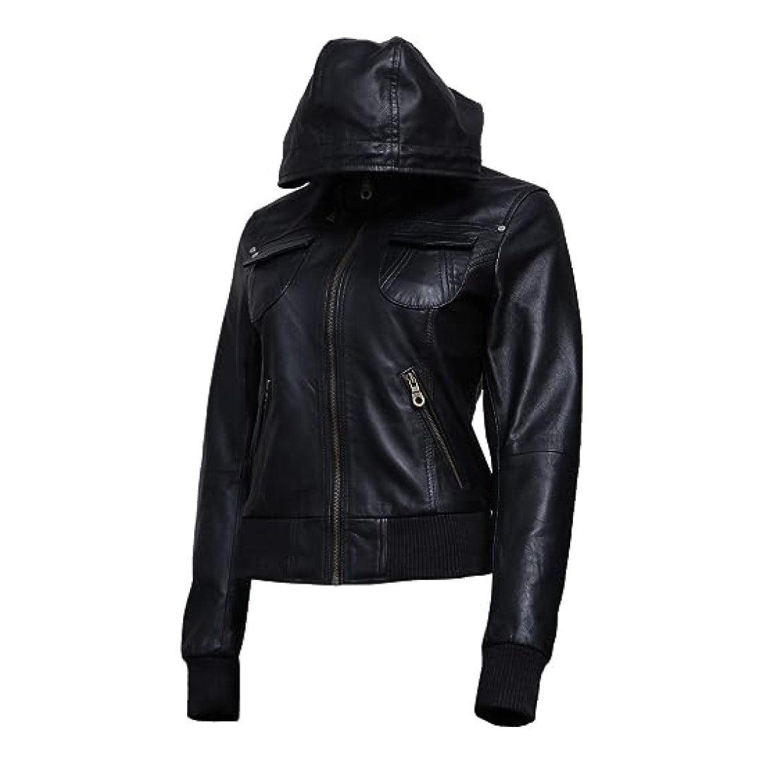 Leather Jacket Women With Hooded Style - TheBougees