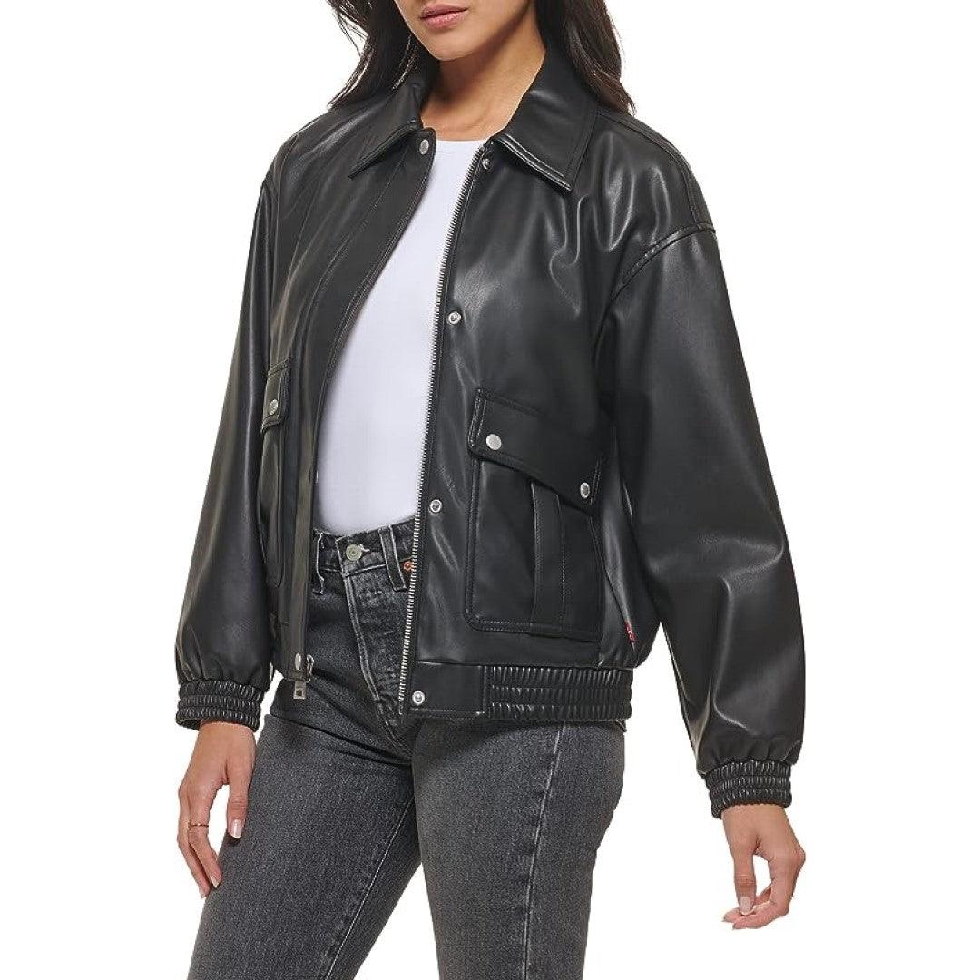 Leather Jacket With Snap Button Closer - TheBougees