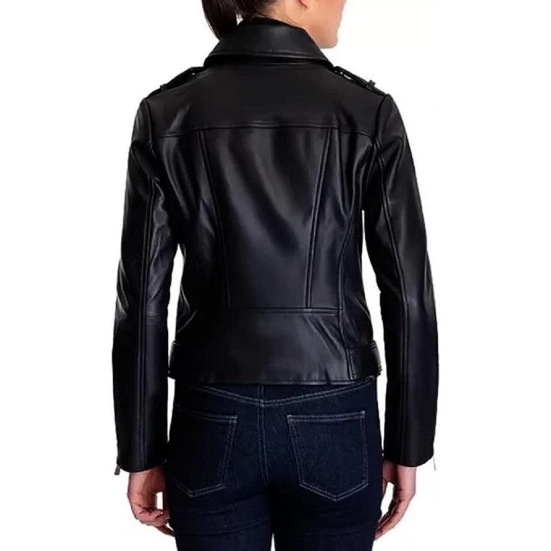 Leather Jacket For Women With Side Zip And Belted Closer - TheBougees