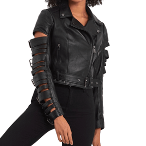 Leather Jacket Women With Buckle Arm Style - TheBougees