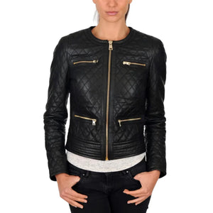 Quilted Design Leather Jacket Women - TheBougees