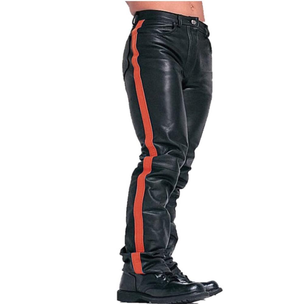 Leather Jeans Pant with Red Stripes - TheBougees