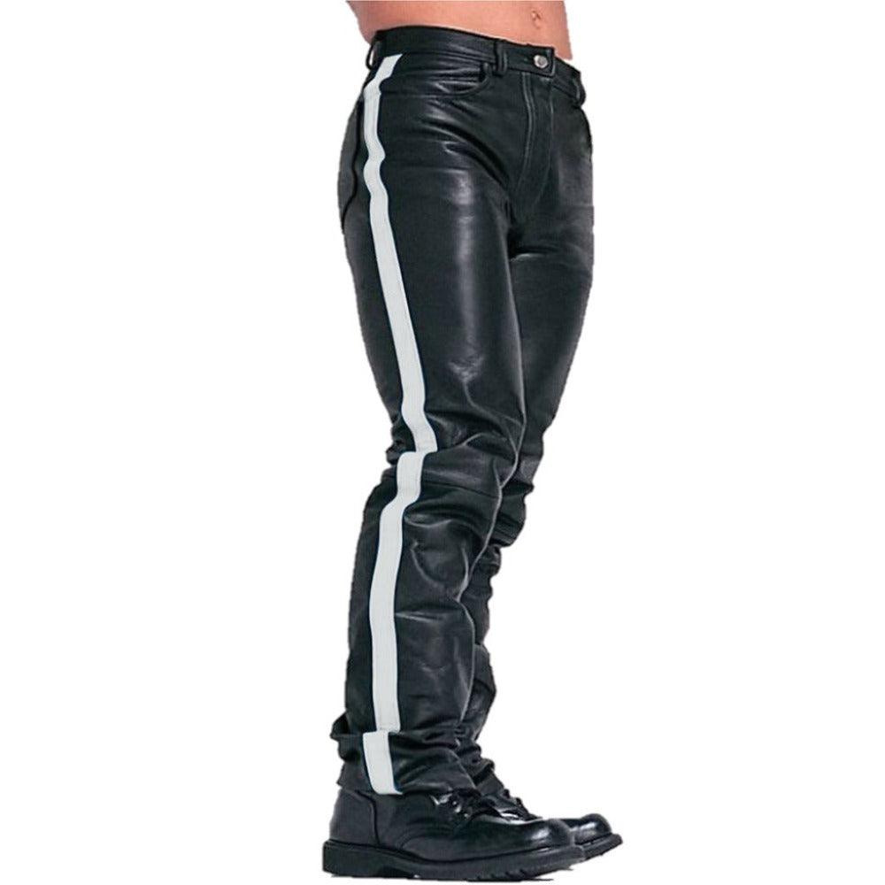 Leather Jeans Pant with White Stripes - TheBougees