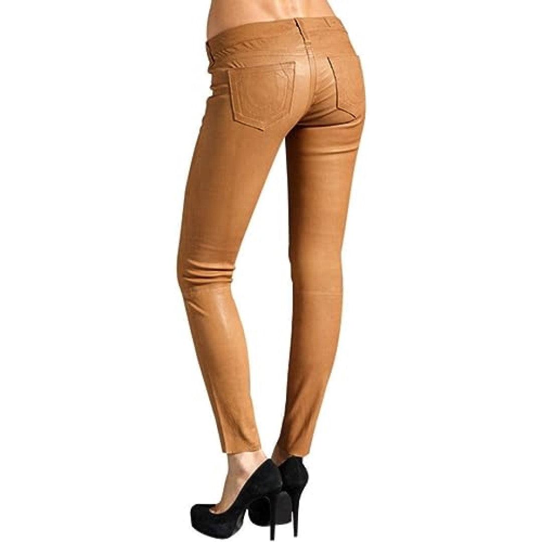 Classical Leather Pants In Mustered Color - TheBougees