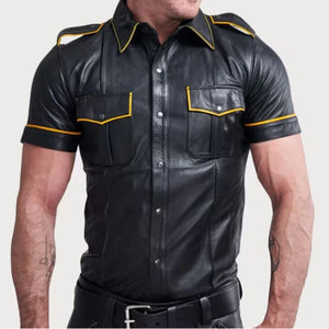 Police Style Leather Shirt - TheBougees