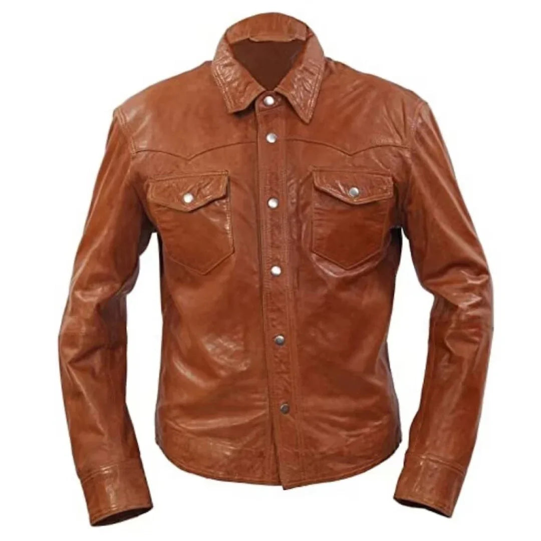 Pure Sheep Brown Leather Shirt - The Bougees - TheBougees