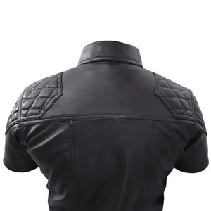 Men's Quilted Shoulder Design Leather Shirt - TheBougees