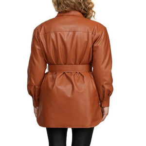 Brown Lamb Skin Leather Shirts For Women - TheBougees