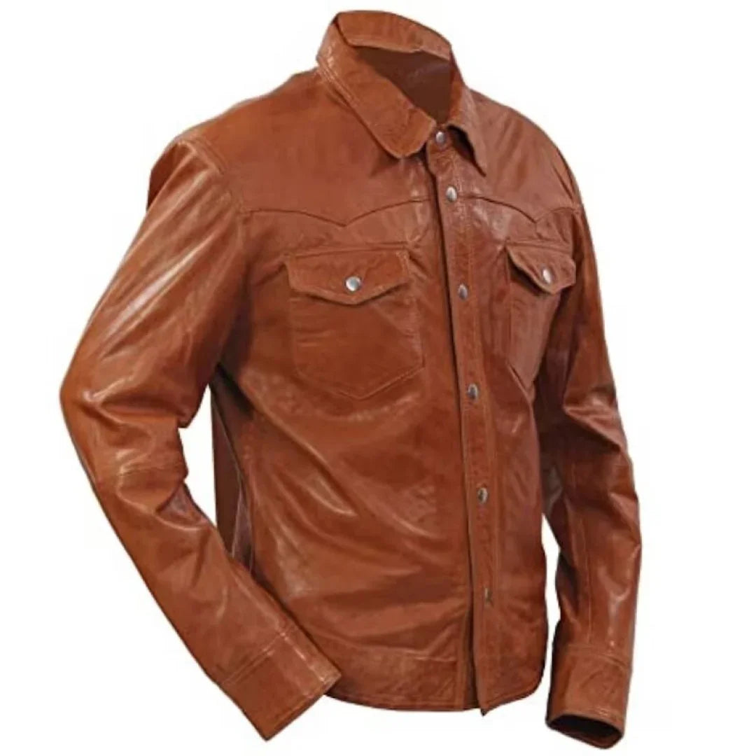 Pure Sheep Brown Leather Shirt - The Bougees - TheBougees