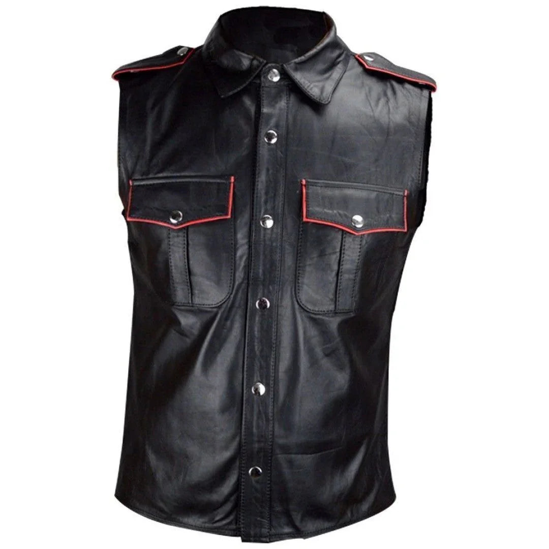Sleeveless Leather Shirt For Men With Unique Design - TheBougees