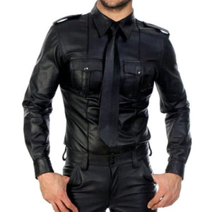 Biker Style Men's Leather Shirt With Classy Design - TheBougees