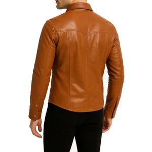 Men’s Brown Leather Shirt Jacket - TheBougees