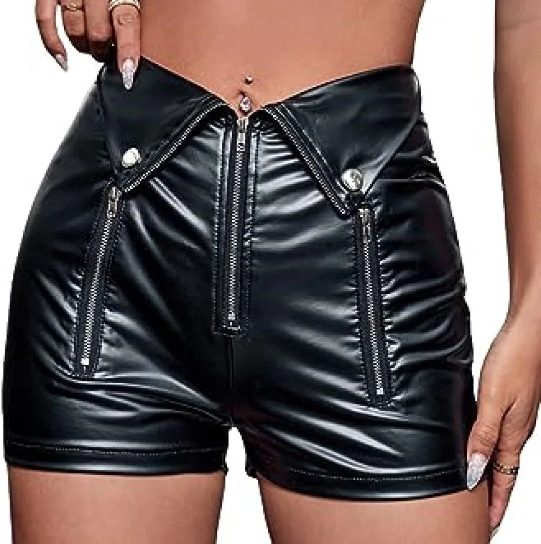 Women Leather Shorts With Full Zip Closer - TheBougees