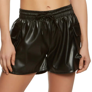 Leather Shorts With Side Pocket Design And Hook And Loop Closer - TheBougees