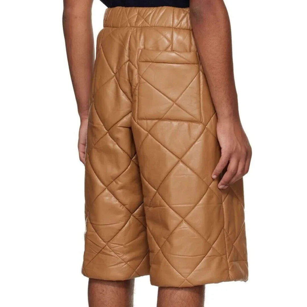 Quilted Leather Shorts For Men - TheBougees