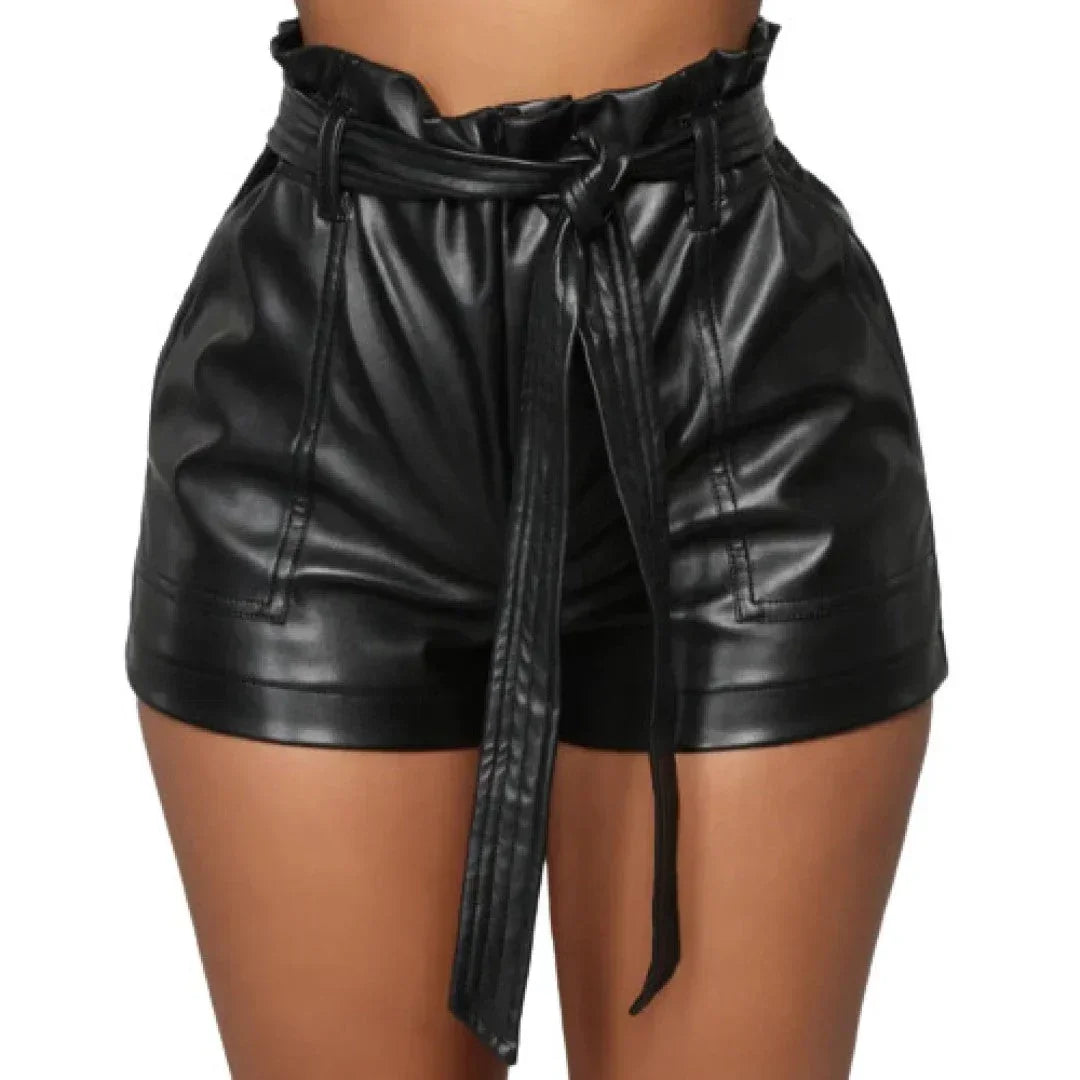 Leather Shorts With Unique Hook & Loop Design - TheBougees