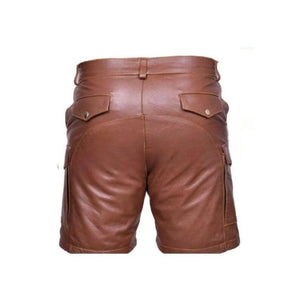Genuine Leather Shorts For Men Brown - TheBougees