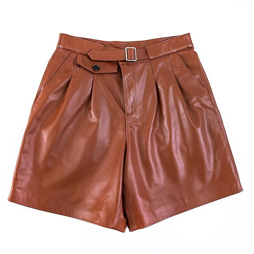 Pure Leather Shorts For Women With Zip And Button Closer - TheBougees