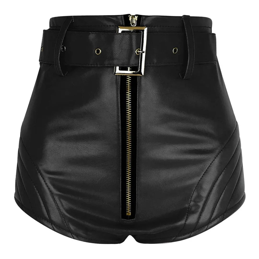 Leather Shorts With Full Zip Closer - TheBougees