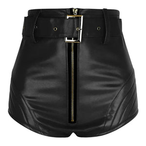 Leather Shorts With Full Zip Closer - TheBougees