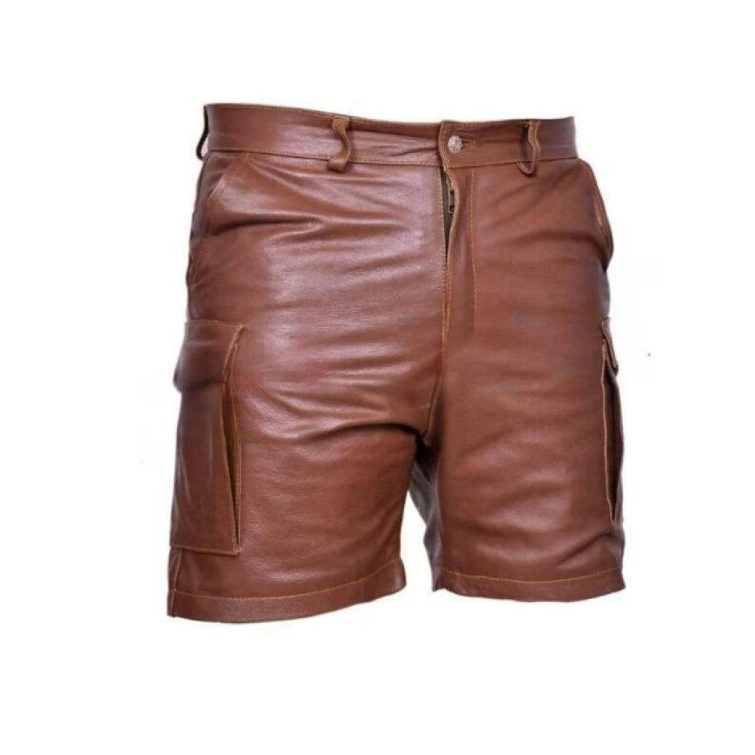 Genuine Leather Shorts For Men Brown - TheBougees