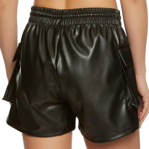Leather Shorts With Side Pocket Design And Hook And Loop Closer - TheBougees