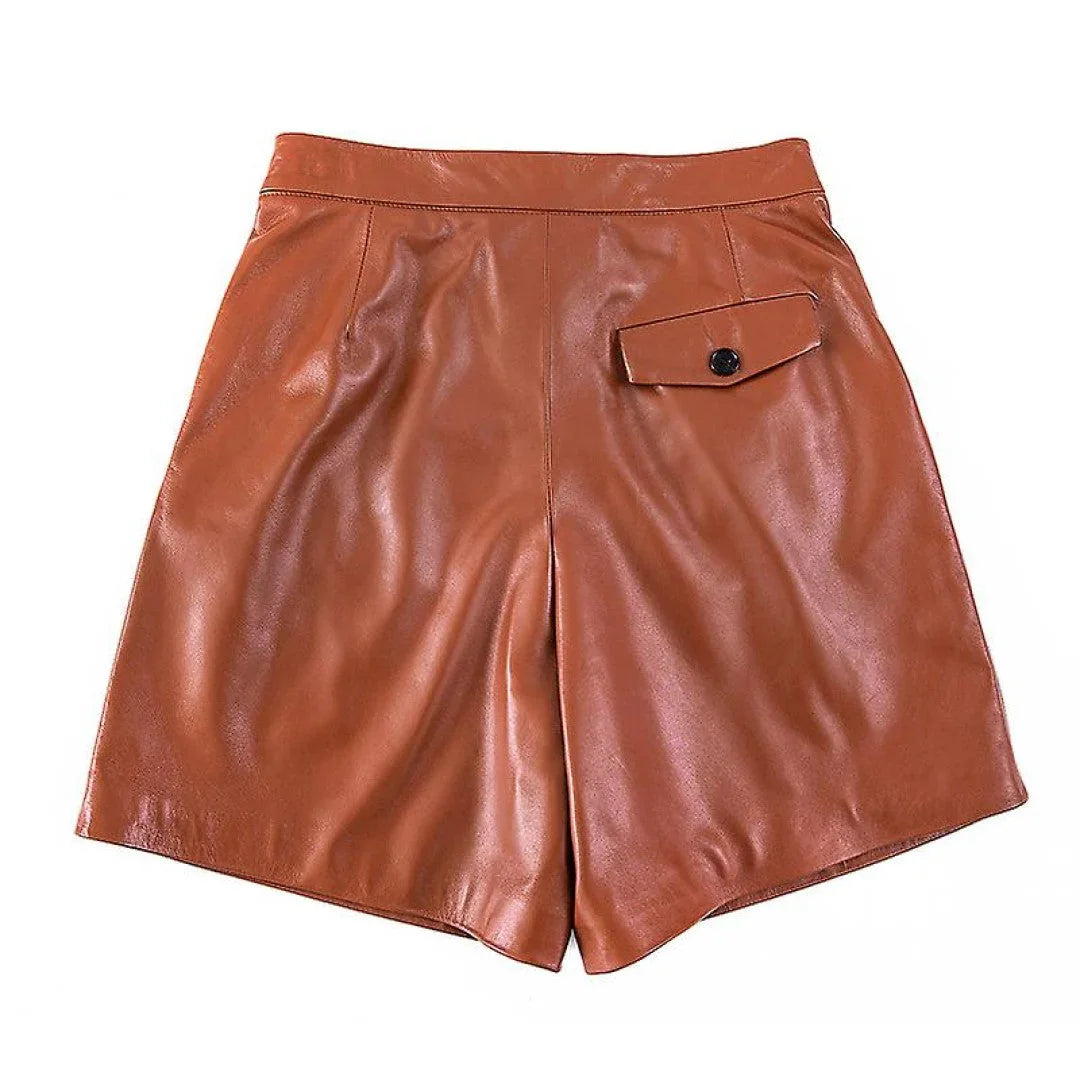 Pure Leather Shorts For Women With Zip And Button Closer - TheBougees