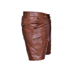 Genuine Leather Shorts For Men Brown - TheBougees