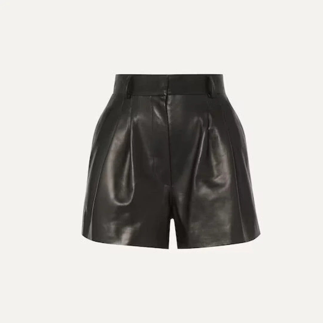 Biker Style Pure Leather Shorts For Women - TheBougees