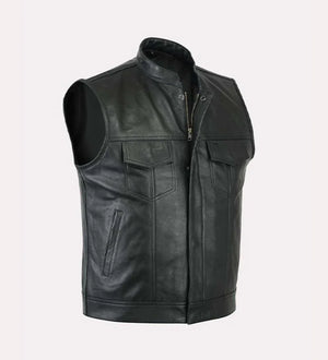 Leather Vest Front Zipper Clousre - TheBougees