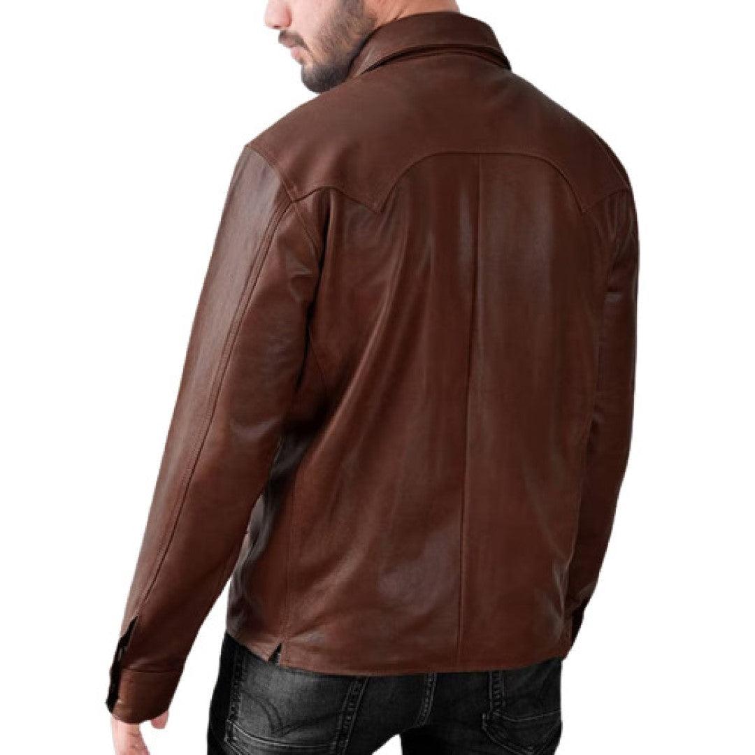 Classy Leather Shirt For Men In Brown Color - TheBougees