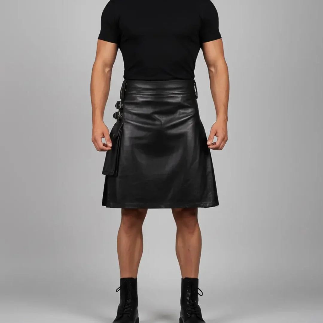 Genuine Leather Utility Kilt for Men – Black & Brown