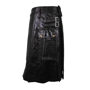 Black and brown men's leather utility kilt, additional product view