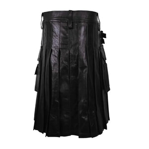 Black and brown leather utility kilt for men, alternate view