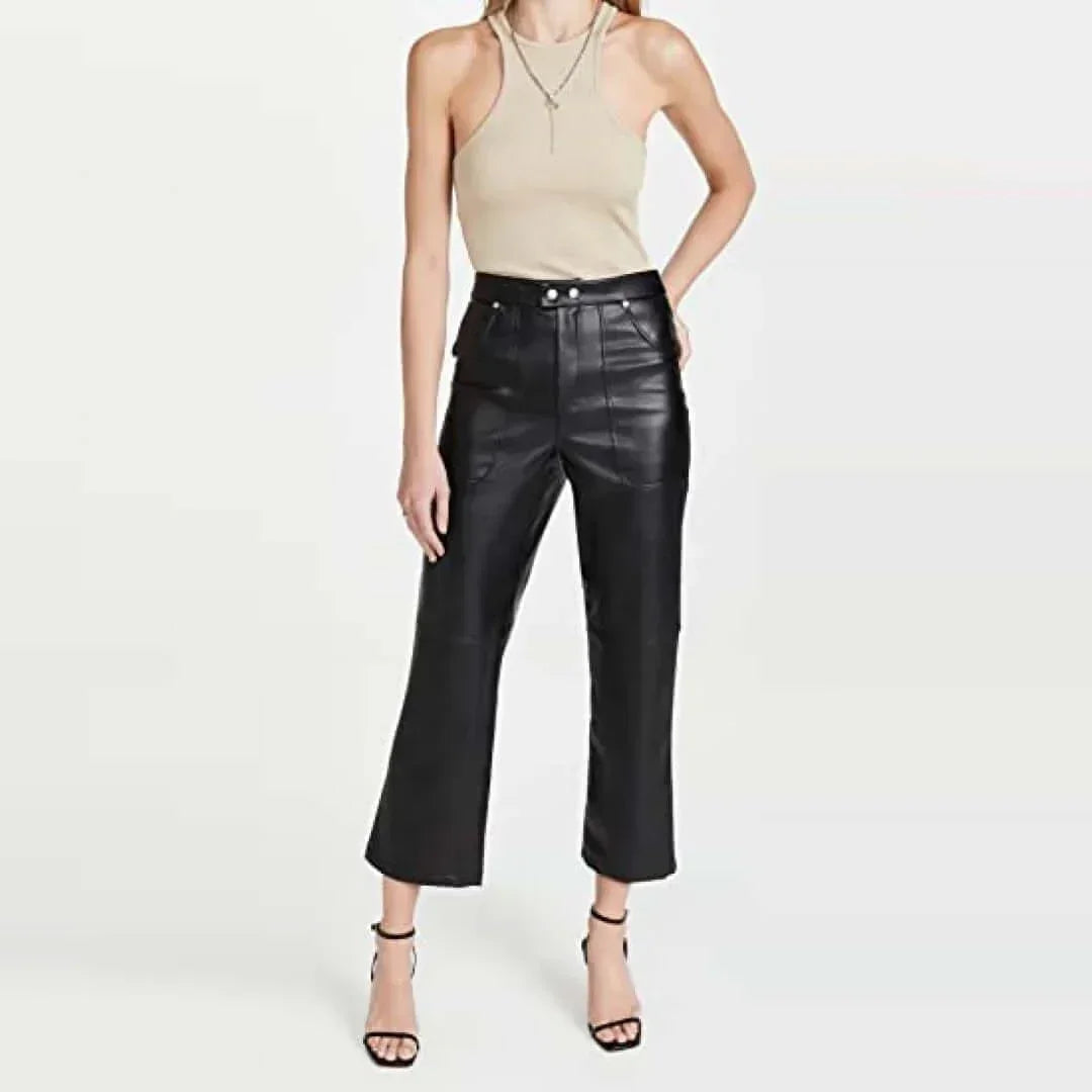 Soft Leather Trouser Draw Pants For Women - TheBougees