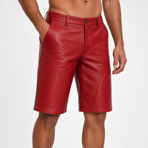 red leather shorts for men