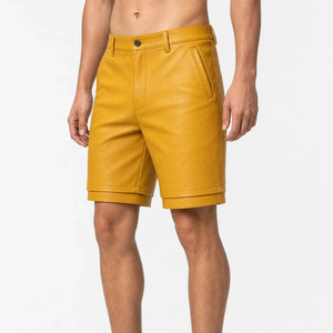 yellow leather shorts for men