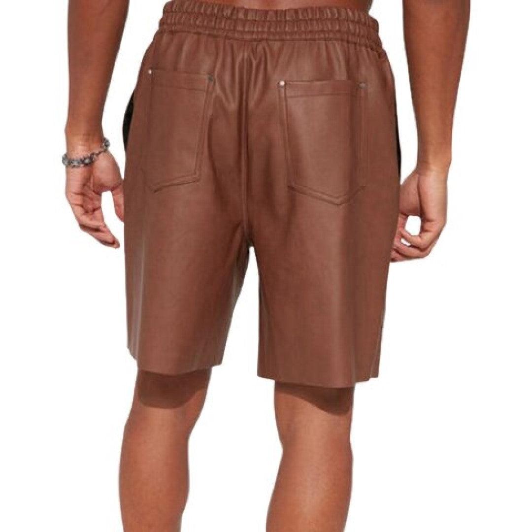 High Quality Leather Shorts In Brown With Hook & Loop Closer - TheBougees