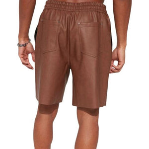 High Quality Leather Shorts In Brown With Hook & Loop Closer - TheBougees