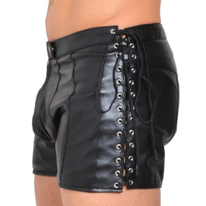 Genuine Leather Shorts For Men With Side Lace Design - TheBougees