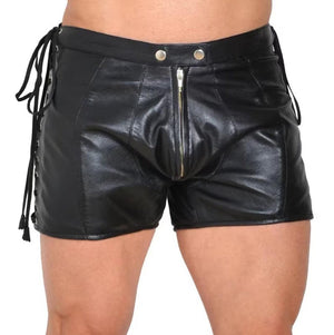 Genuine Leather Shorts For Men With Side Lace Design - TheBougees