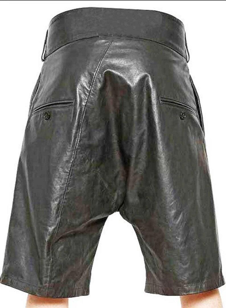 Classical Leather Shorts With Belted Waist And Double Button Closer - TheBougees