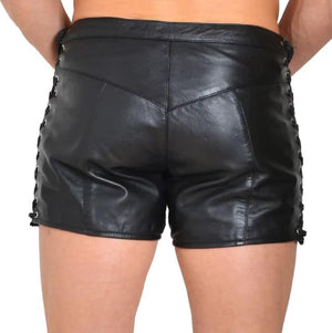 Genuine Leather Shorts For Men With Side Lace Design - TheBougees