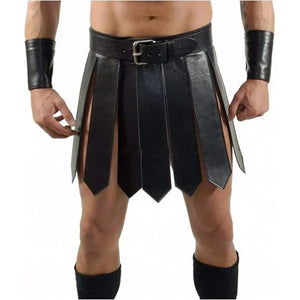 Real Leather Roman Gladiator Kilt Set Mens Larp Heavy Duty Leather Kilts - TheBougees