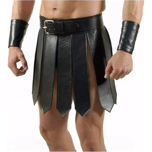 Real Leather Roman Gladiator Kilt Set Mens Larp Heavy Duty Leather Kilts - TheBougees
