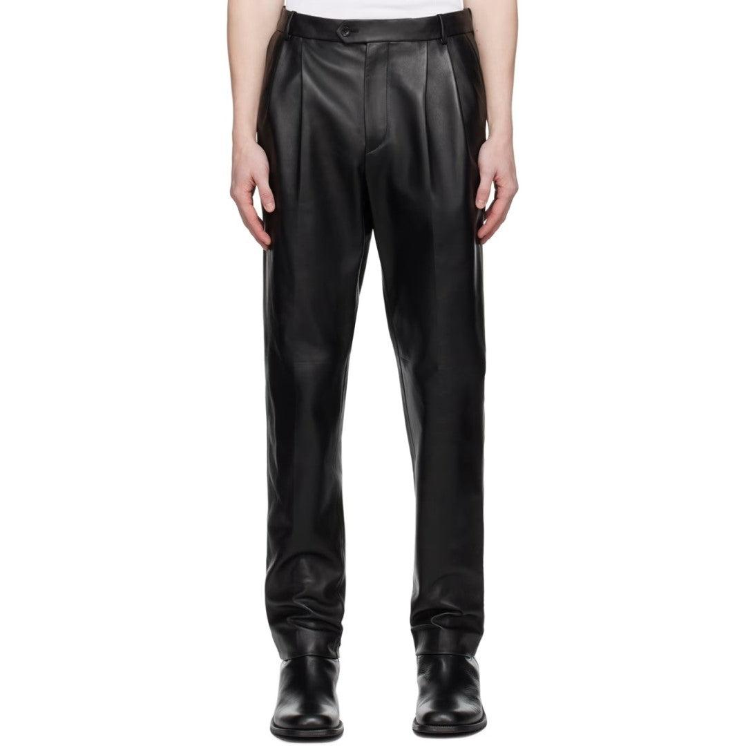 Classical Side Button Closer Leather Pant For Men - TheBougees