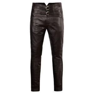 Mens Leather Pants With Double Buckle Closer - TheBougees